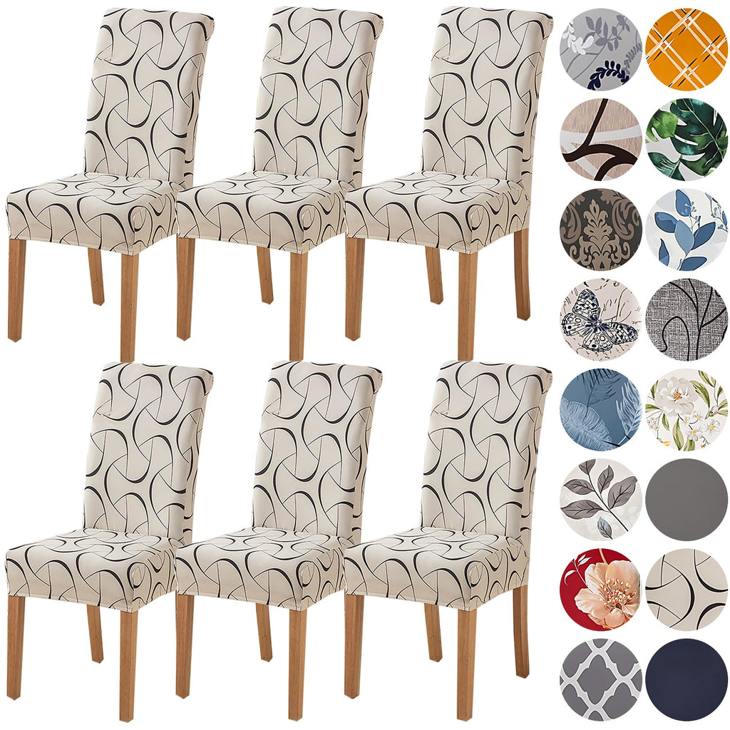 HZDHCLH 6 Pack Chair Covers for Dining Room,Soft Spandex Removable Washable Anti-dust Seat Slipcover, Protector for Hotel,Office,Ceremony,Banquet Wedding Party(Beige, Set of 6)