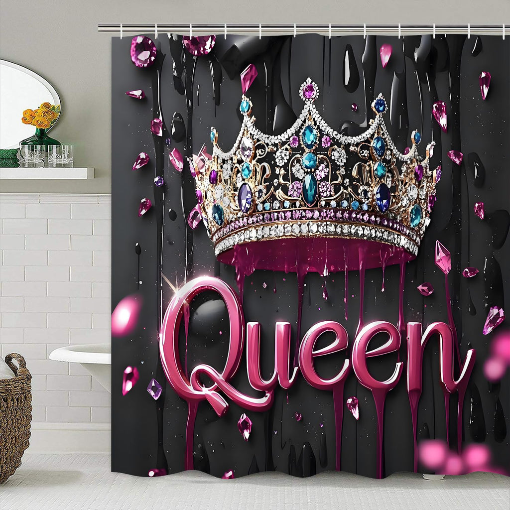 AZHM Golden Crown Print Shower Curtain Set Black Luxury Bathroom Accessories Sets with Shower Curtain and Rugs