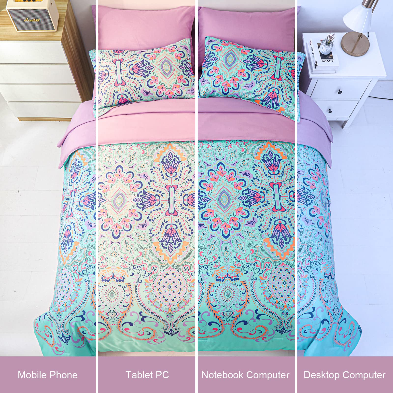 DHSFKBE 7 Piece Bed in a Bag Floral Comforter Set, Botanical Flowers Comforter and Sheet Set, Soft Microfiber Lightweight Bedding Comforter Set for All Season(Dark Floral, King)