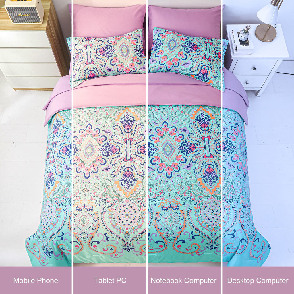 DHSFKBE 7 Piece Bed in a Bag Floral Comforter Set, Botanical Flowers Comforter and Sheet Set, Soft Microfiber Lightweight Bedding Comforter Set for All Season(Dark Floral, King)