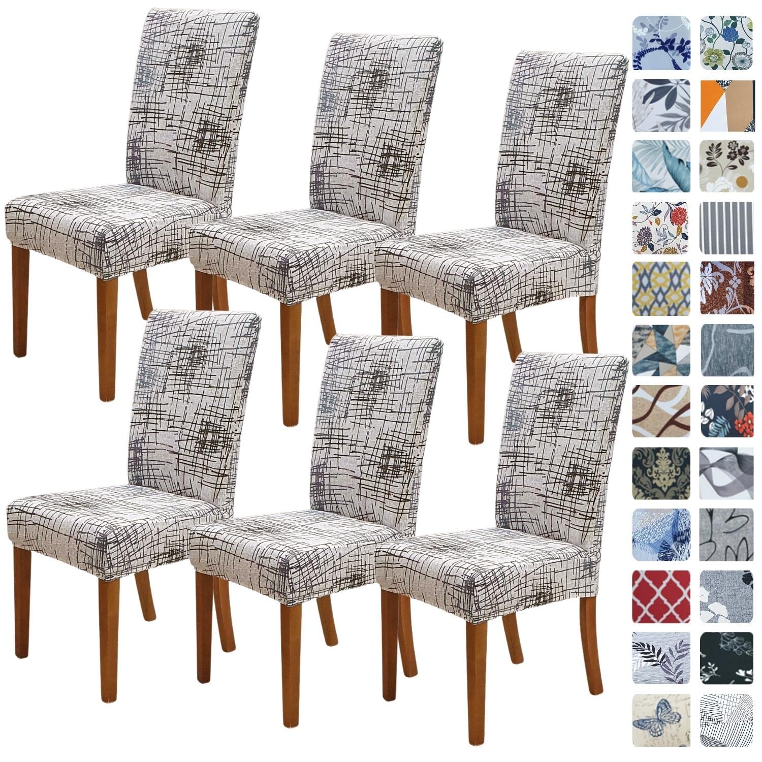 SPRINGRICO Chair Covers for Dining Room 6 Pack, Stretch Dining Chair Cover, Washable Spandex Kitchen Parsons Chair Slipcovers, Removable Seat Protector for Home or Party (Set of 6, Floral Beige)