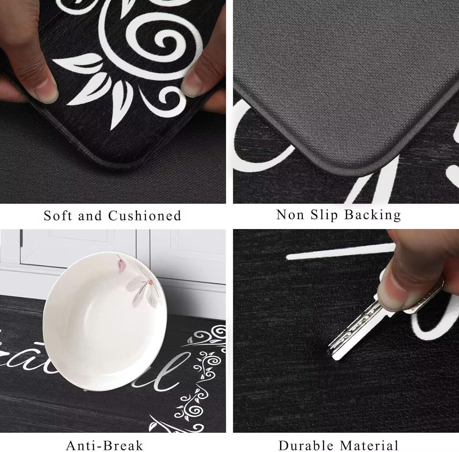 HEBE Anti Fatigue Kitchen Mat Set of 2 Non Slip Cushioned Kitchen Mats for Floor Waterproof Farmhouse Kitchen Rugs and Mats Set Comfort Standing Desk Mat Carpet for Sink,Office,Laundry