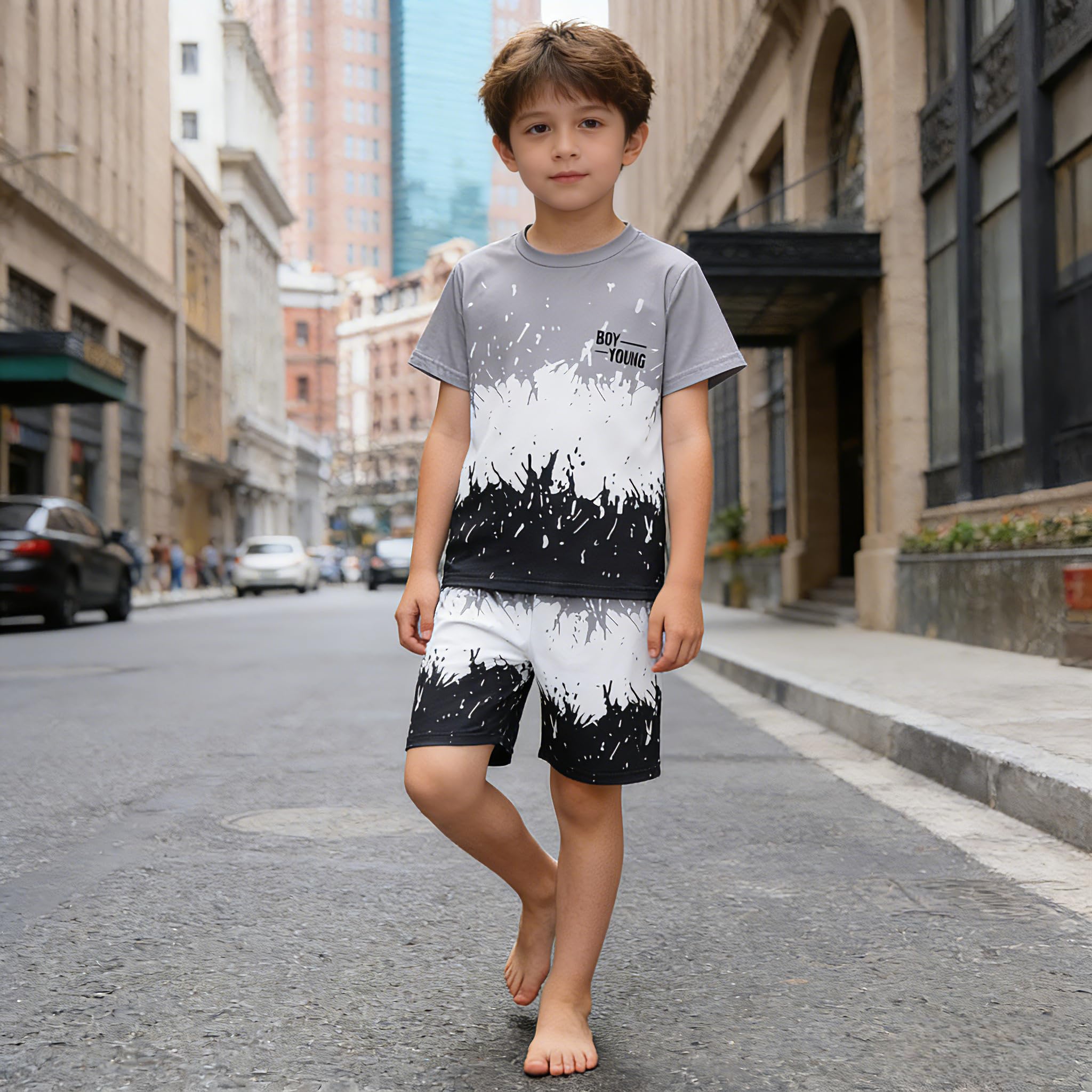 Kids Tween Boy Casual Clothing Set Letter Graphic Colorblock Tee +Shorts Summer Clothing Set 4-14 Years