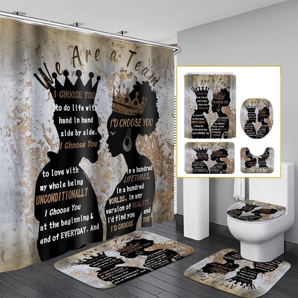 African American Shower Curtain Sets for Bathroom, Black Praying King Bathroom Sets with Waterproof Shower Curtain and Non-Slip Rugs Toilet Lid Cover Bath Mat, Cool Unique Man Bathroom Decor Sets