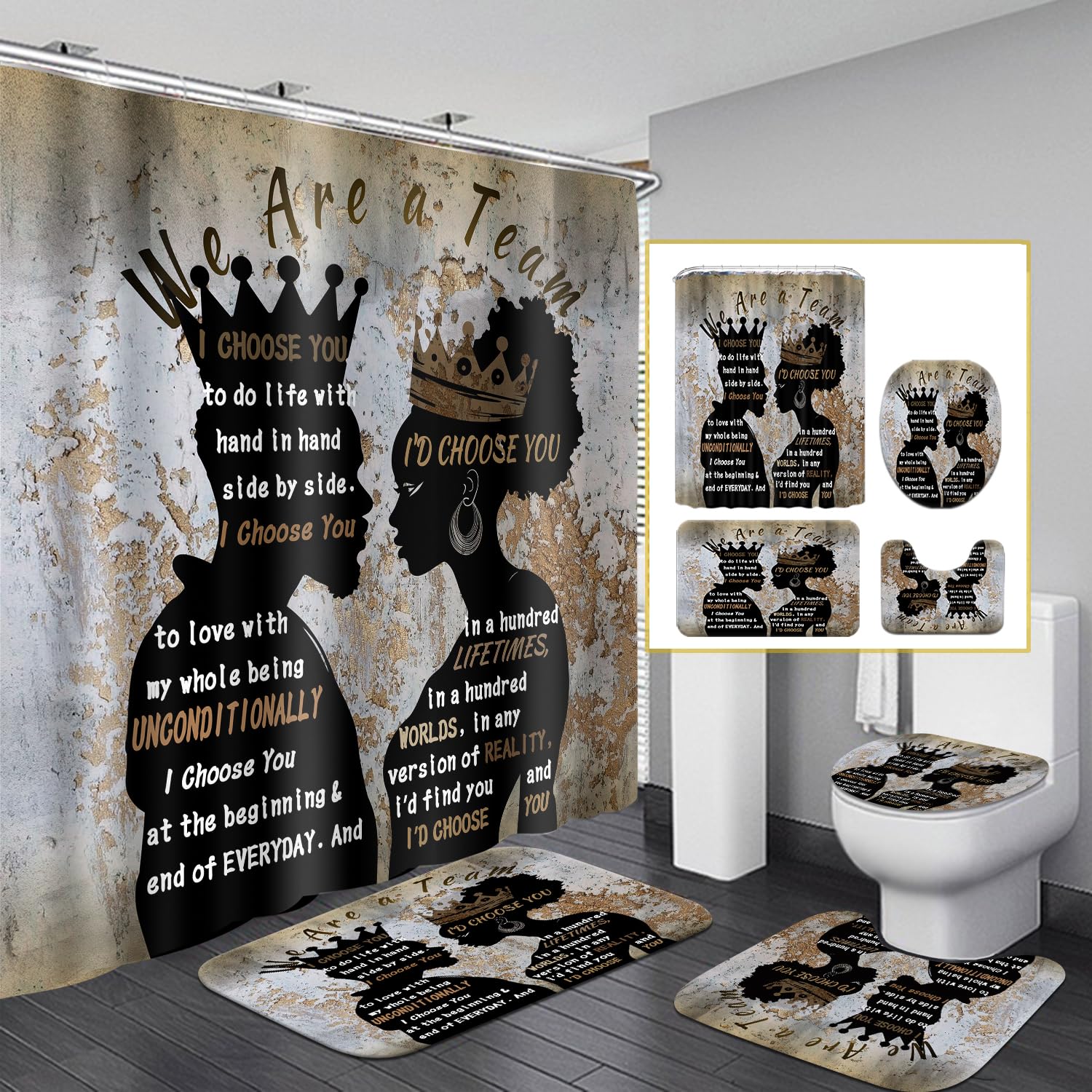 African American Shower Curtain Sets for Bathroom, Black Praying King Bathroom Sets with Waterproof Shower Curtain and Non-Slip Rugs Toilet Lid Cover Bath Mat, Cool Unique Man Bathroom Decor Sets