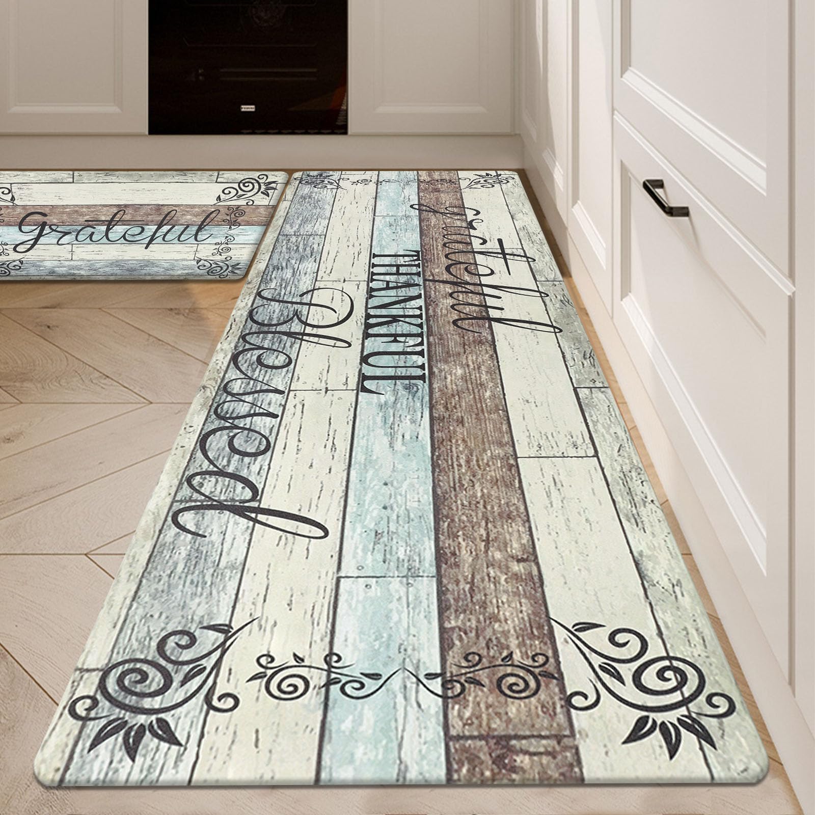 HEBE Anti Fatigue Kitchen Mat Set of 2 Non Slip Cushioned Kitchen Mats for Floor Waterproof Farmhouse Kitchen Rugs and Mats Set Comfort Standing Desk Mat Carpet for Sink,Office,Laundry