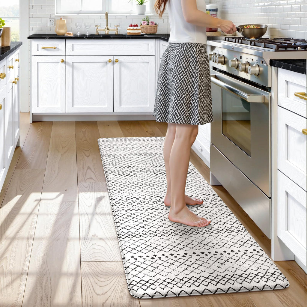 KIMODE Kitchen Mats 2PCS,Cushioned Anti Fatigue Kitchen Rugs and Mats,Non Skid Waterproof Kitchen Mats for Floor,Comfort Foam Standing Mat for Home Decor, Office,Sink,Laundry Room,Desk,Black and White