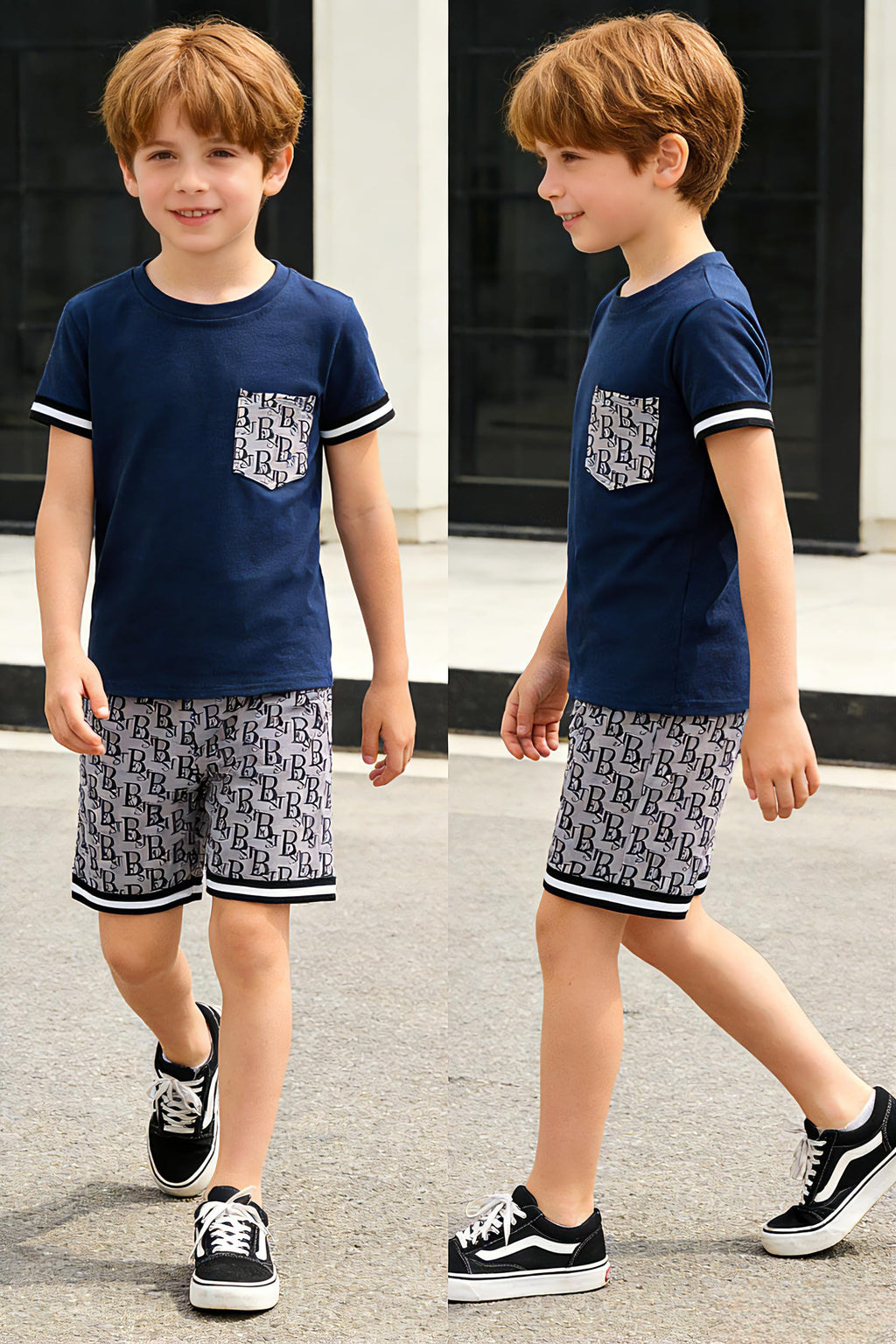Kids Tween Boy Casual Clothing Set Letter Graphic Colorblock Tee +Shorts Summer Clothing Set 4-14 Years