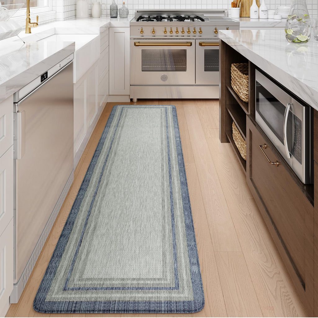 KIMODE Kitchen Mats 2PCS,Cushioned Anti Fatigue Kitchen Rugs and Mats,Non Skid Waterproof Kitchen Mats for Floor,Comfort Foam Standing Mat for Home Decor, Office,Sink,Laundry Room,Desk,Black and White