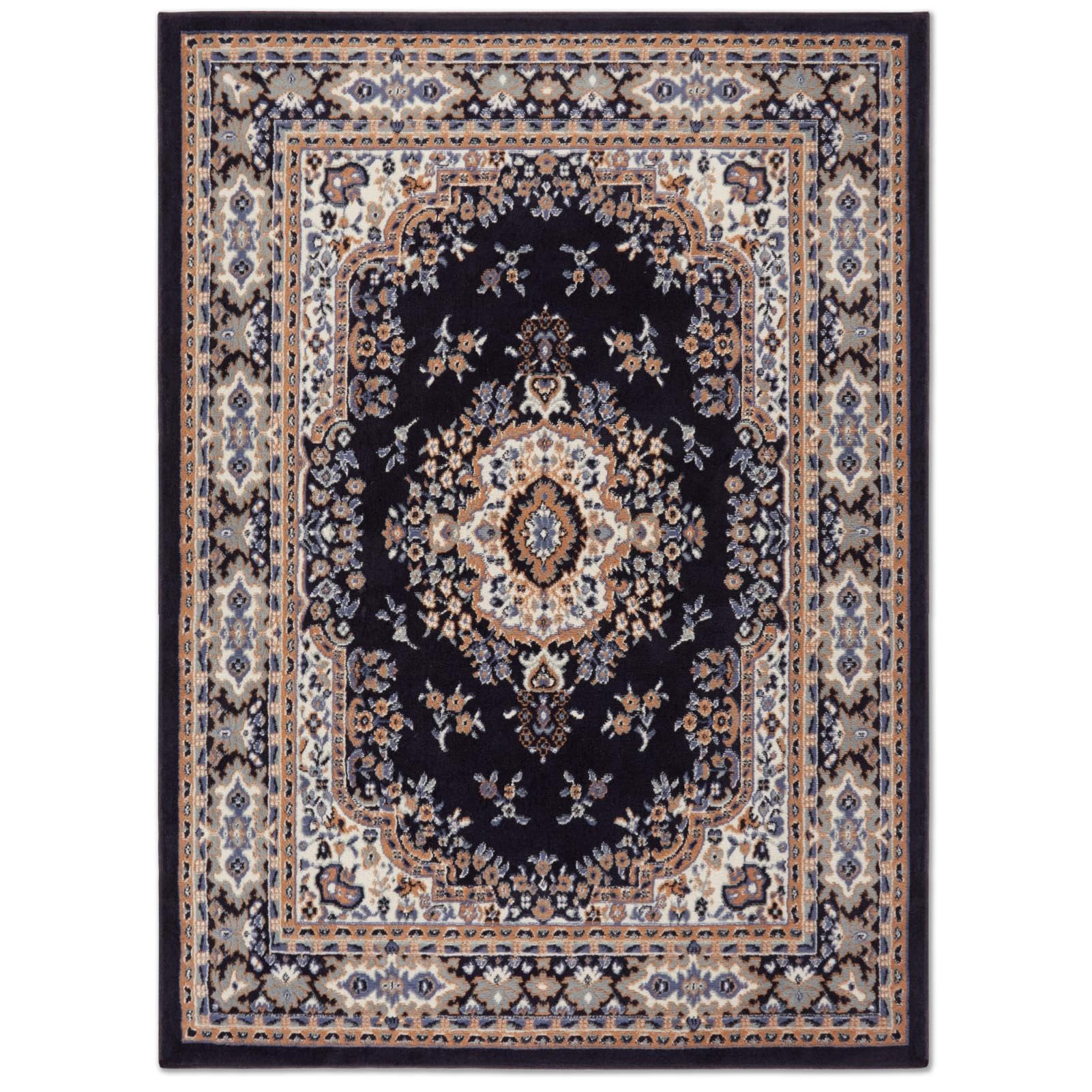 Home Dynamix Premium Sakarya Traditional Medallion Border Area Rug, Black, 21"x35" Rectangle