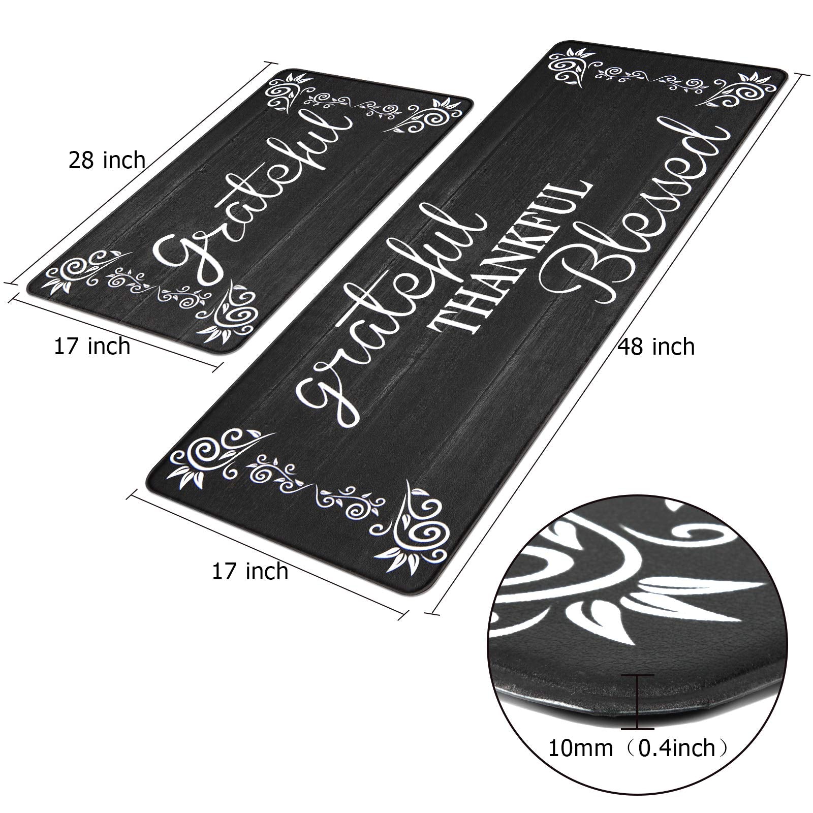 HEBE Anti Fatigue Kitchen Mat Set of 2 Non Slip Cushioned Kitchen Mats for Floor Waterproof Farmhouse Kitchen Rugs and Mats Set Comfort Standing Desk Mat Carpet for Sink,Office,Laundry