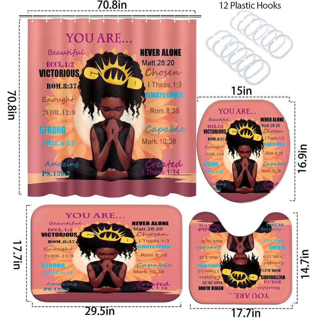 African American Shower Curtain Sets for Bathroom, Black Praying King Bathroom Sets with Waterproof Shower Curtain and Non-Slip Rugs Toilet Lid Cover Bath Mat, Cool Unique Man Bathroom Decor Sets