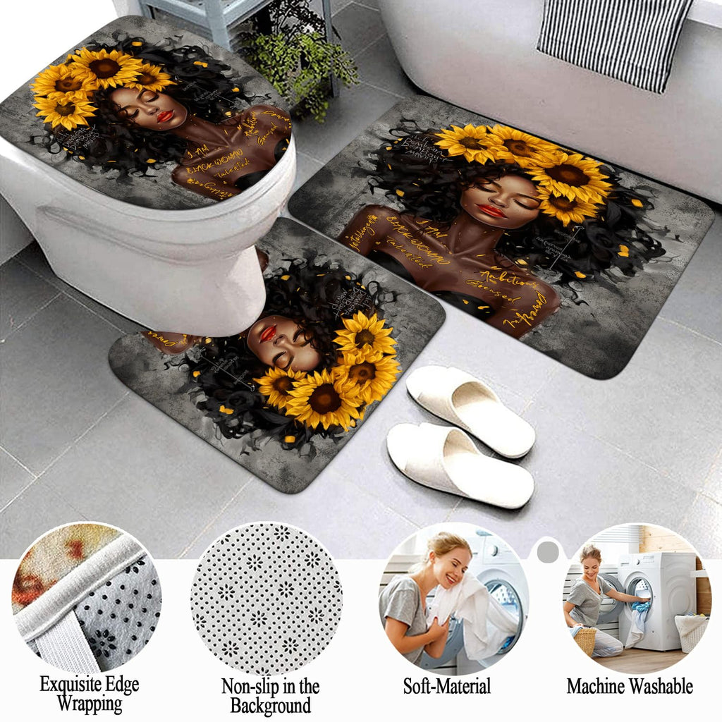 African American Shower Curtain Sets for Bathroom, Black Praying King Bathroom Sets with Waterproof Shower Curtain and Non-Slip Rugs Toilet Lid Cover Bath Mat, Cool Unique Man Bathroom Decor Sets