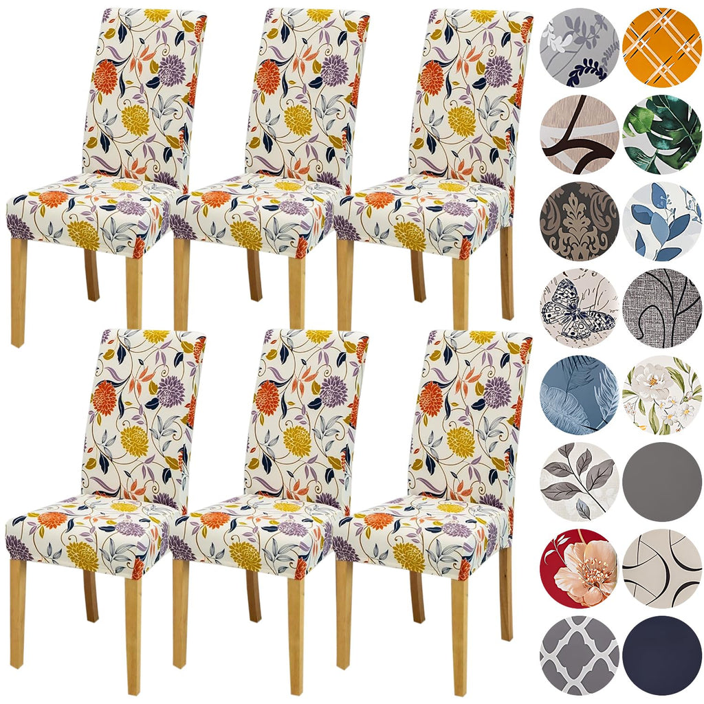 HZDHCLH 6 Pack Chair Covers for Dining Room,Soft Spandex Removable Washable Anti-dust Seat Slipcover, Protector for Hotel,Office,Ceremony,Banquet Wedding Party(Beige, Set of 6)