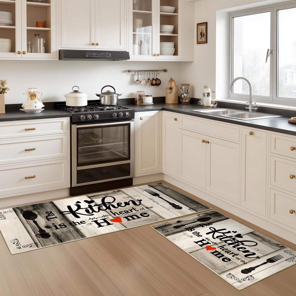Tritard 100% Non Slip Kitchen Mats for Floor Washable Kitchen Rugs Sets of 3 Farmhouse Kitchen Runner Rug Soft Rustic Kitchen Floor Carpet for Hallway, Laundry, Sink, Office, Brown