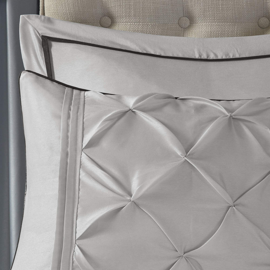 Madison Park Essentials Room in a Bag Faux Silk Comforter Set - Luxe Diamond Tufting All Season Bedding, Matching Curtains, Decorative Pillows, Taupe King(104"x92") 24 Piece