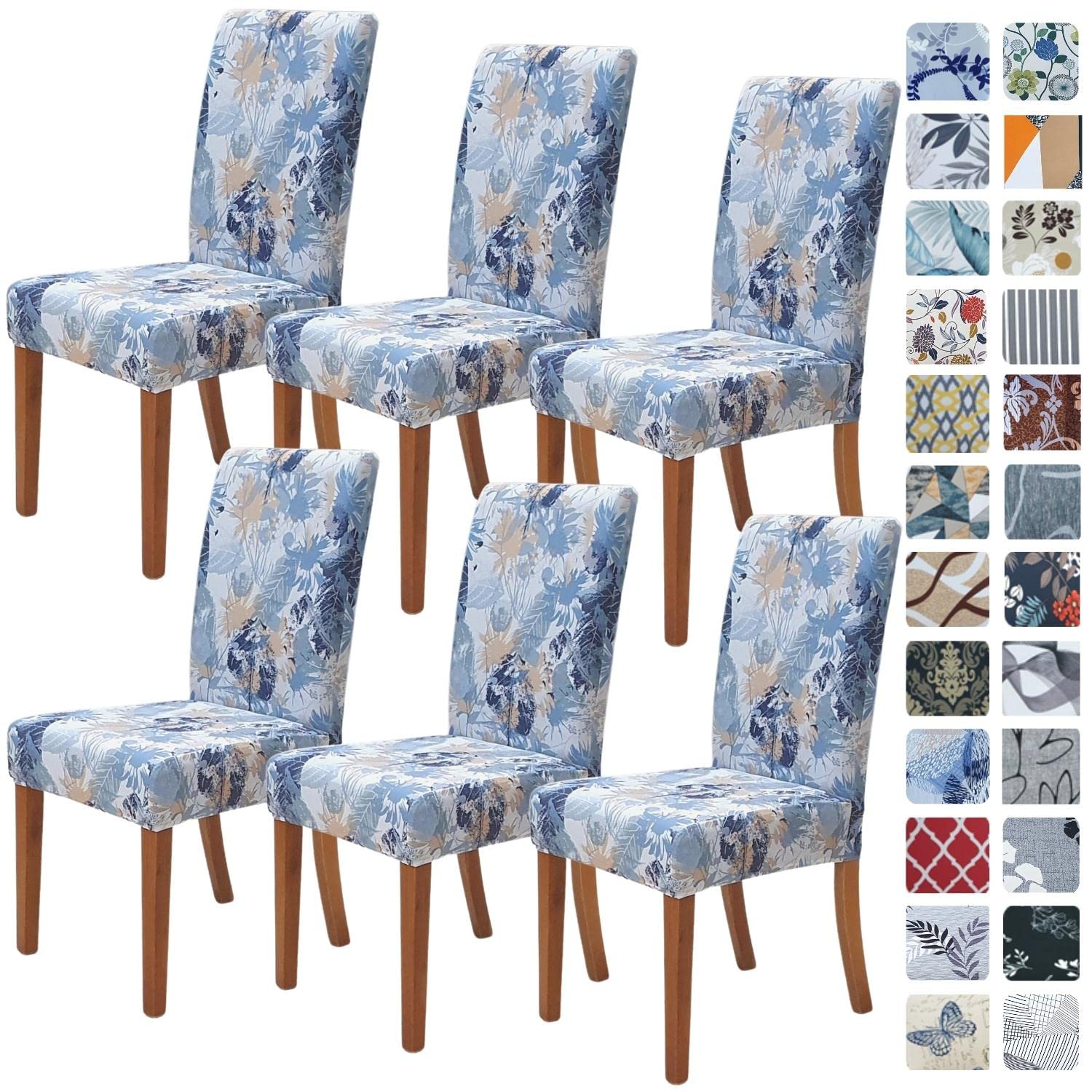 SPRINGRICO Chair Covers for Dining Room 6 Pack, Stretch Dining Chair Cover, Washable Spandex Kitchen Parsons Chair Slipcovers, Removable Seat Protector for Home or Party (Set of 6, Floral Beige)