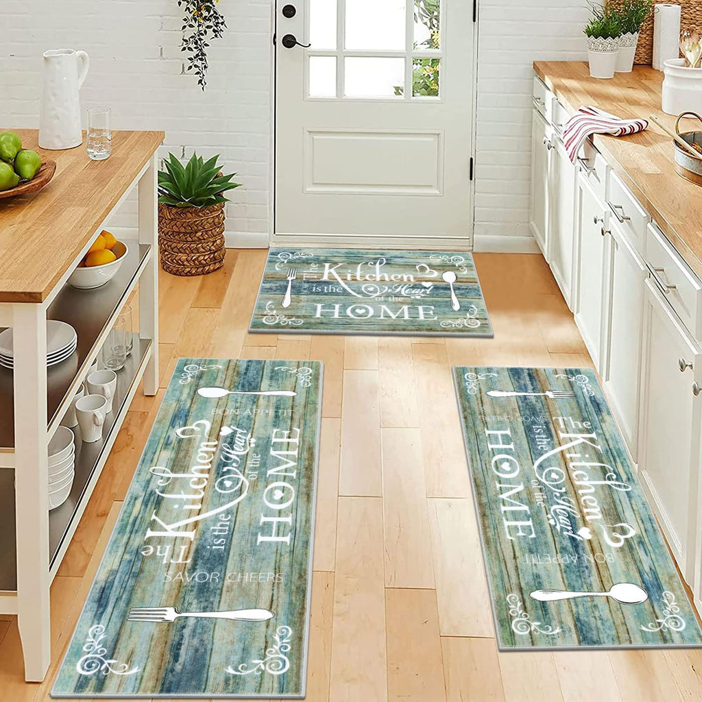Vaukki Boho Kitchen Rug Sets 3 Pieces, Washable Kitchen Mats for Floor, Non Slip Soft Kitchen Area Rug Floor Mat for Kitchen, Laundry Room and Hallway (Grey and Beige, 20''x32''+20''x47''+20''x59'')