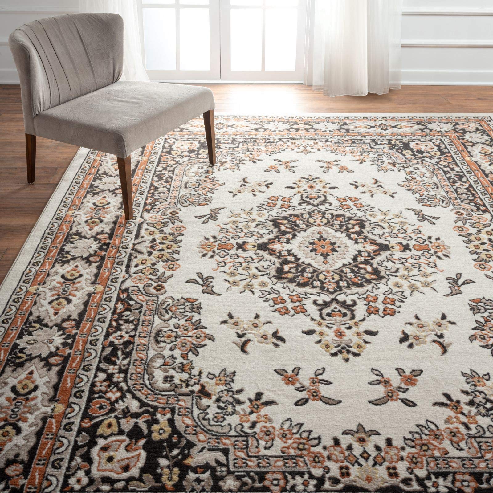 Home Dynamix Premium Sakarya Traditional Medallion Border Area Rug, Black, 21"x35" Rectangle