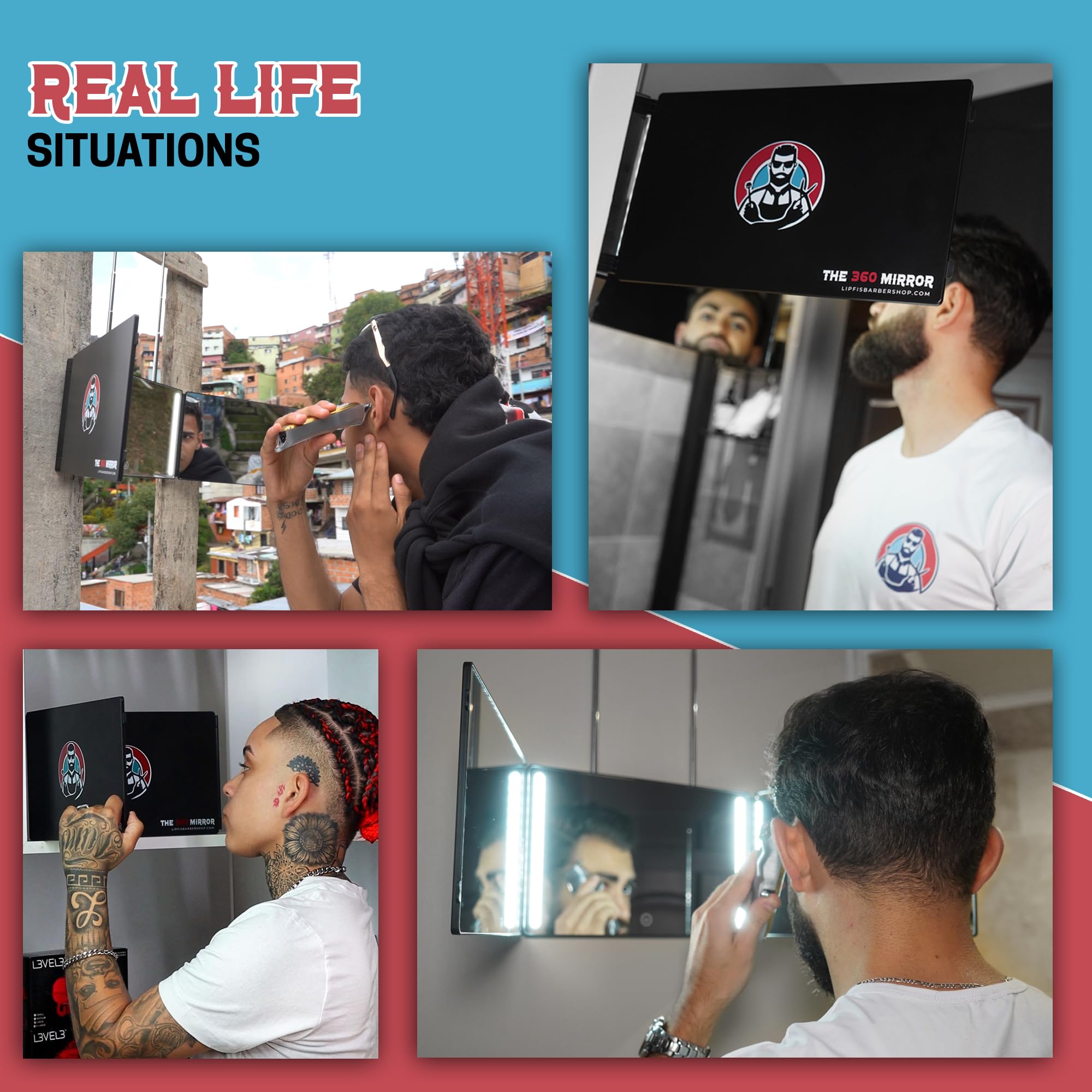 The 360 Mirror - 3 Way Mirror for Self Hair Cutting - Adjustable Trifold Barber Miror to Cut Your Own Hair - Tri Fold Self Haircut System for Men and Women Braiding - Three Sided Miror for Haircuts