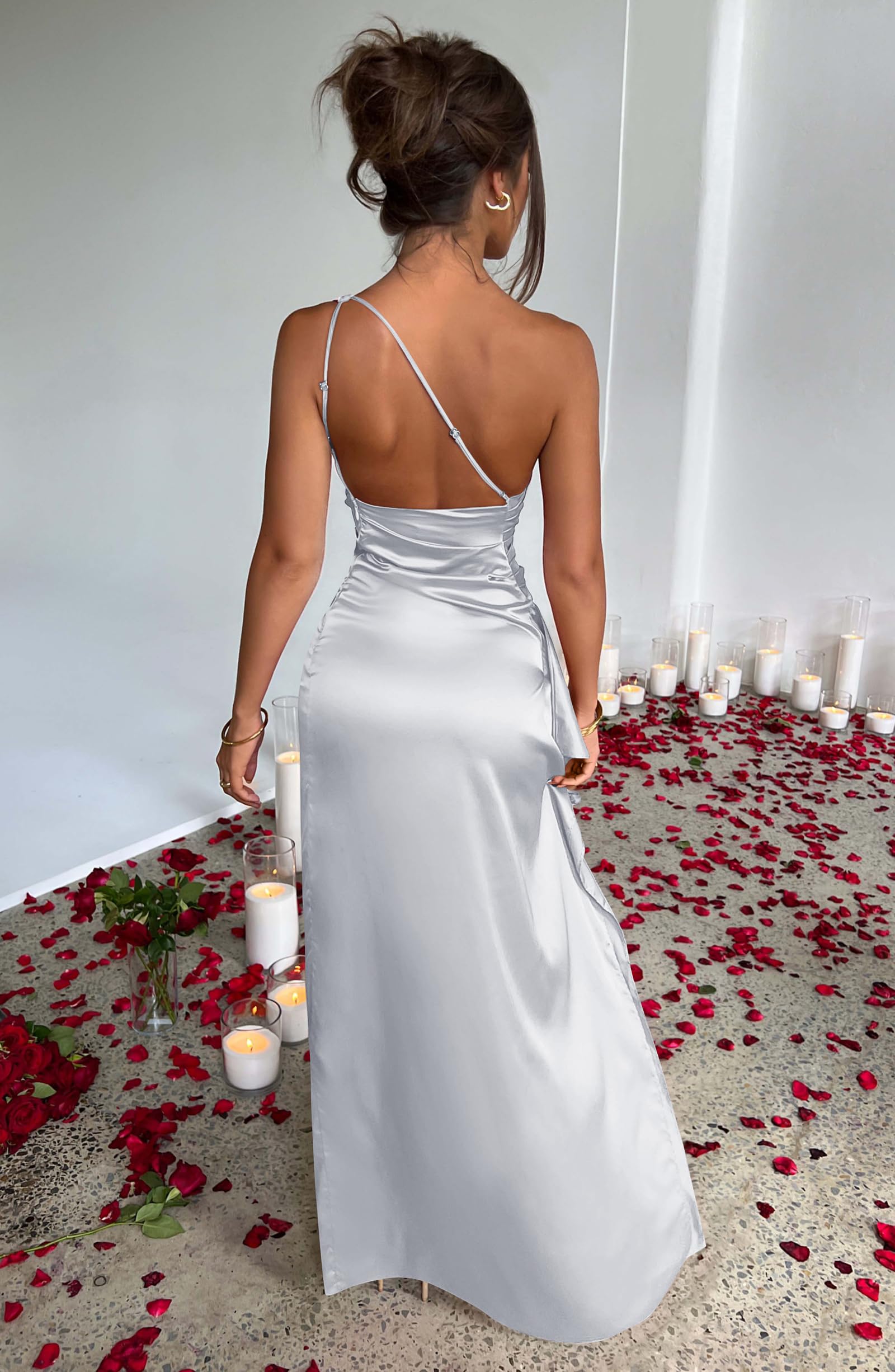 Memoriesea Women's Sexy One Shoulder High Split Cocktail Wedding Party Maxi Dress