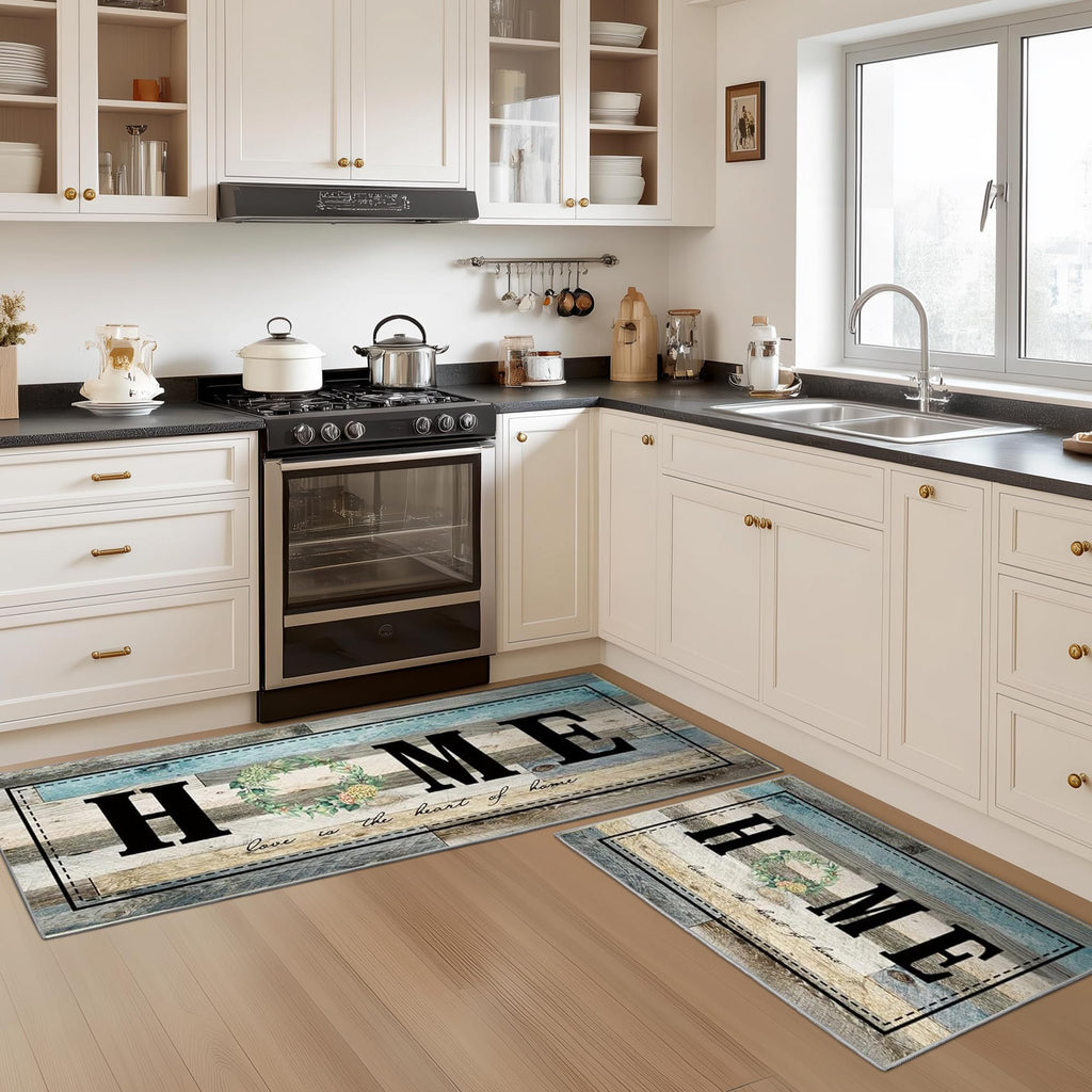 Tritard 100% Non Slip Kitchen Mats for Floor Washable Kitchen Rugs Sets of 3 Farmhouse Kitchen Runner Rug Soft Rustic Kitchen Floor Carpet for Hallway, Laundry, Sink, Office, Brown