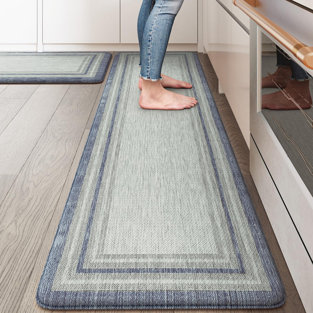 KIMODE Kitchen Mats 2PCS,Cushioned Anti Fatigue Kitchen Rugs and Mats,Non Skid Waterproof Kitchen Mats for Floor,Comfort Foam Standing Mat for Home Decor, Office,Sink,Laundry Room,Desk,Black and White