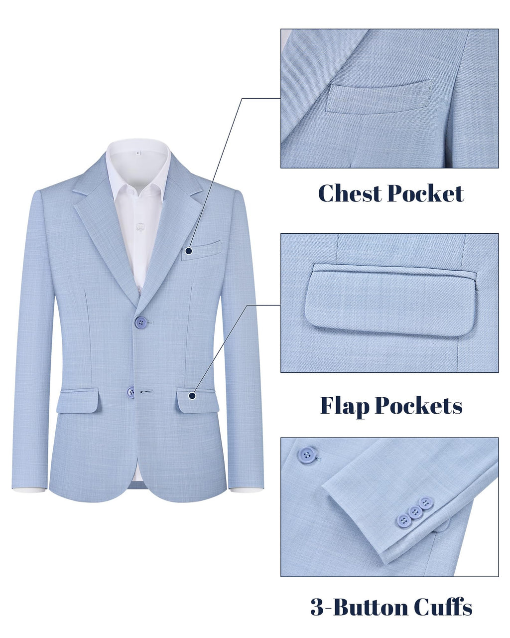 WULFUL Boys' Slim Fit Suit 3 Pieces:Jacket, Pants, Shirt,Summer Suit Set for Teens Boys Wedding Beach