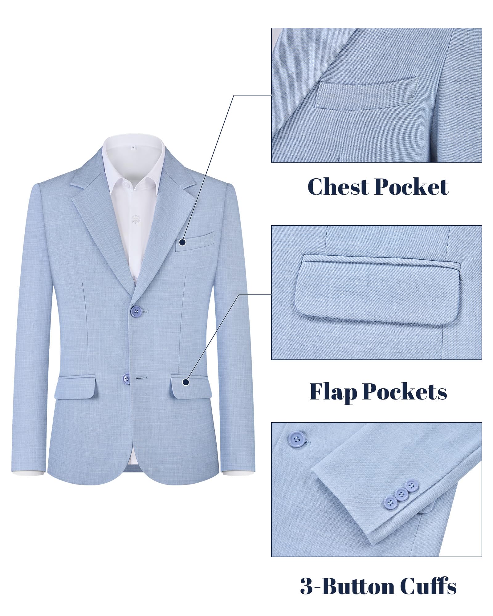 WULFUL Boys' Slim Fit Suit 3 Pieces:Jacket, Pants, Shirt,Summer Suit Set for Teens Boys Wedding Beach