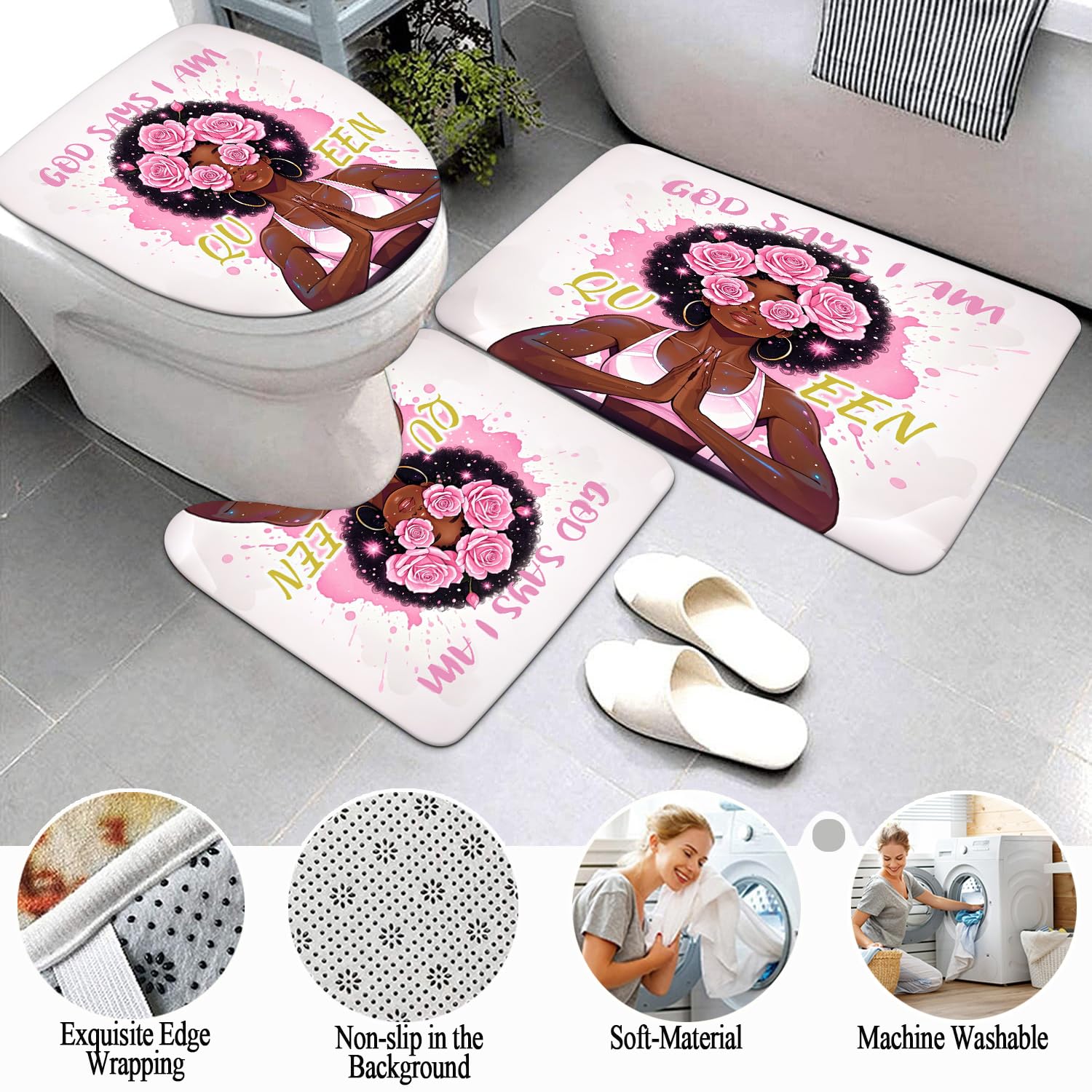 African American Shower Curtain Sets for Bathroom, Black Praying King Bathroom Sets with Waterproof Shower Curtain and Non-Slip Rugs Toilet Lid Cover Bath Mat, Cool Unique Man Bathroom Decor Sets