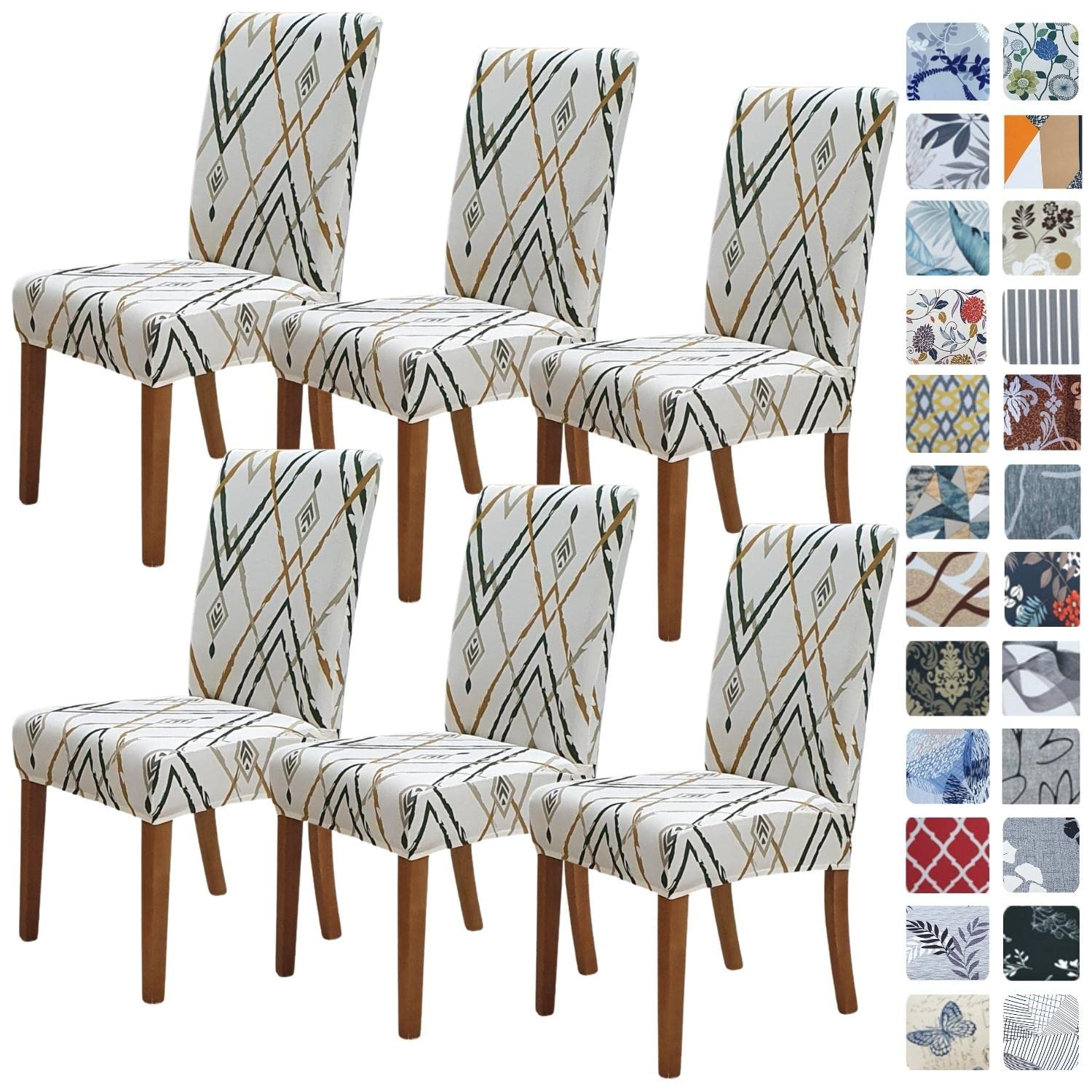 SPRINGRICO Chair Covers for Dining Room 6 Pack, Stretch Dining Chair Cover, Washable Spandex Kitchen Parsons Chair Slipcovers, Removable Seat Protector for Home or Party (Set of 6, Floral Beige)