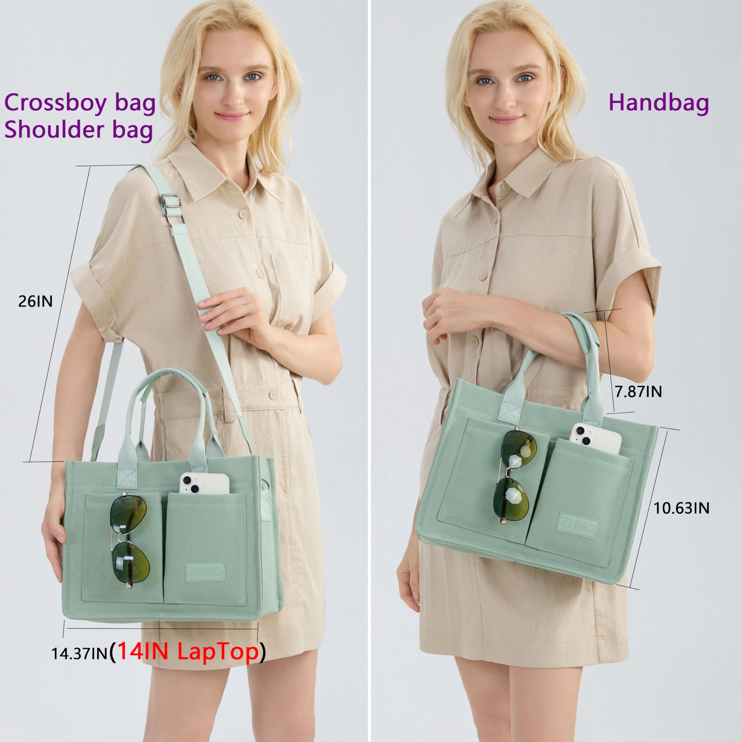 ZHMO Canvas Tote Bag for Women,Women's Bags Crossbody Bags Work Laptop Tote Bag Large Handbags Purse for Travel Nurse Teacher