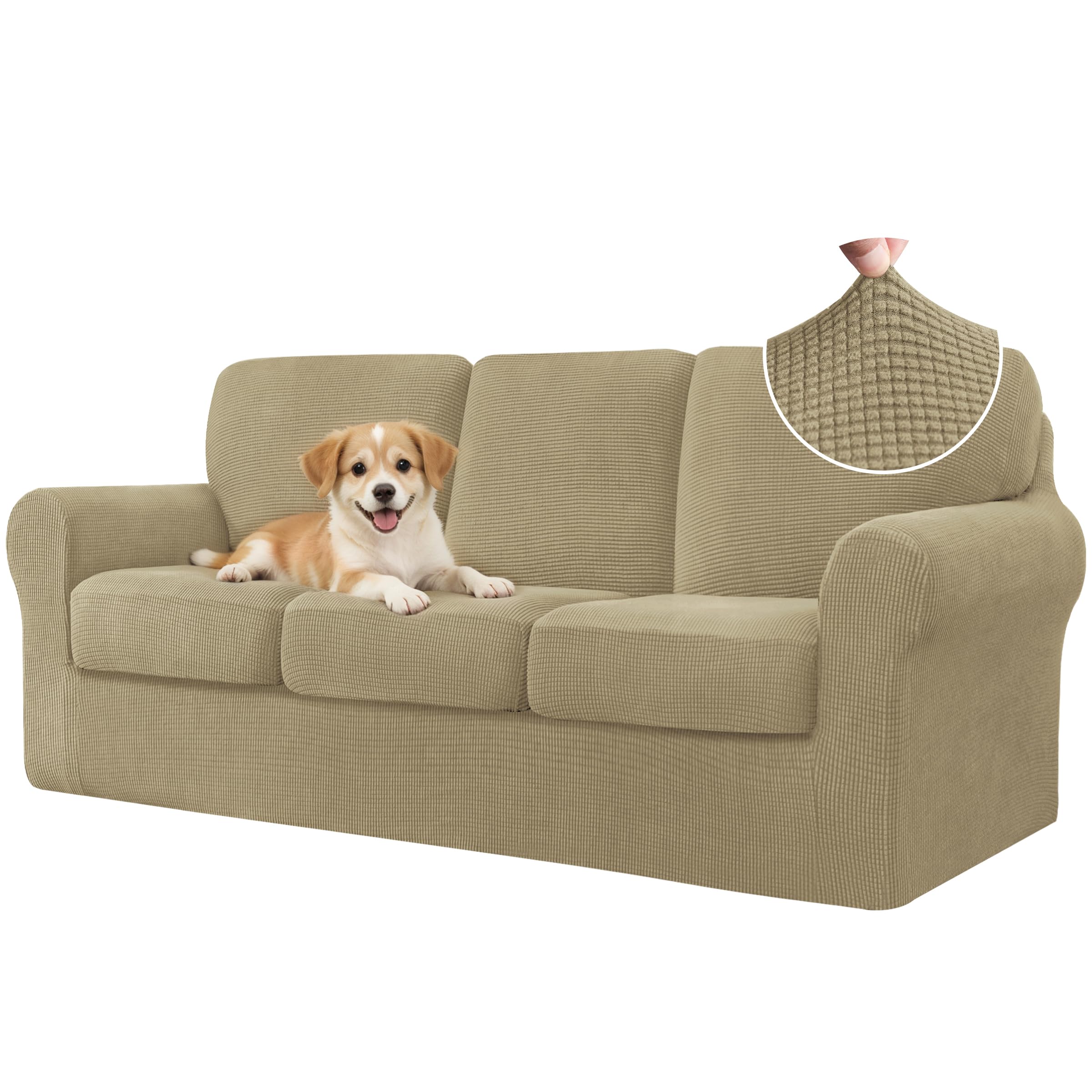 CHUN YI 7 Piece Couch Covers Sofa Covers Washable, Stretch Sofa Slipcovers for 3 Cushion Couch with Seperate Backrest and Cushion Covers, Anti Slip Furniture Protector for Dogs Pets (Large, Grey)