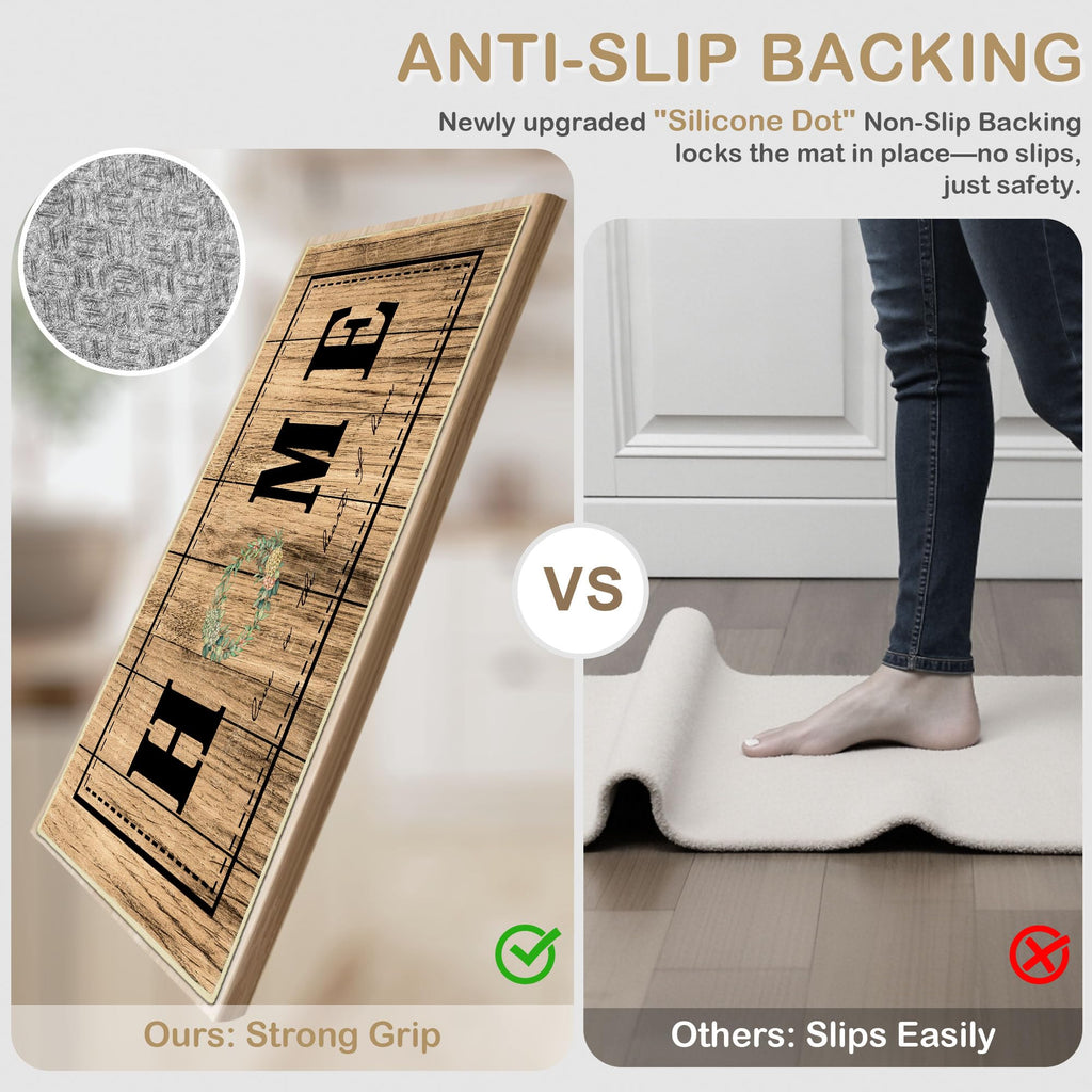 Tritard 100% Non Slip Kitchen Mats for Floor Washable Kitchen Rugs Sets of 3 Farmhouse Kitchen Runner Rug Soft Rustic Kitchen Floor Carpet for Hallway, Laundry, Sink, Office, Brown