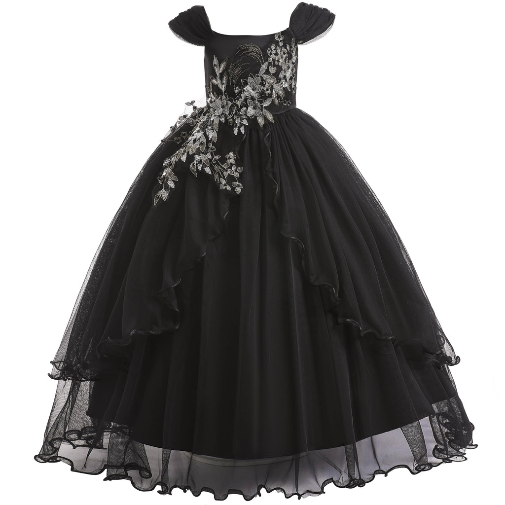 Weileenice Vintage Off the Shoulder Flower Girl Dress Lace Embroidery Little/Big Girls Wedding Bridesmaid Holiday Ballgown