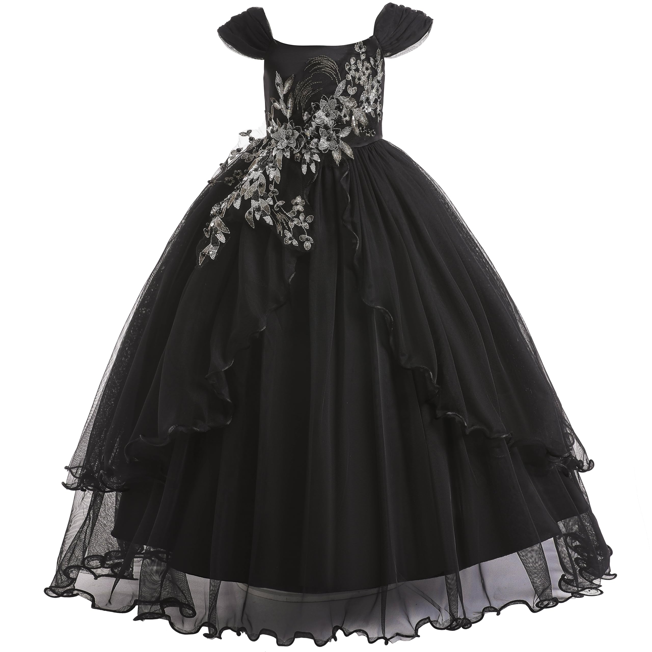 Weileenice Vintage Off the Shoulder Flower Girl Dress Lace Embroidery Little/Big Girls Wedding Bridesmaid Holiday Ballgown