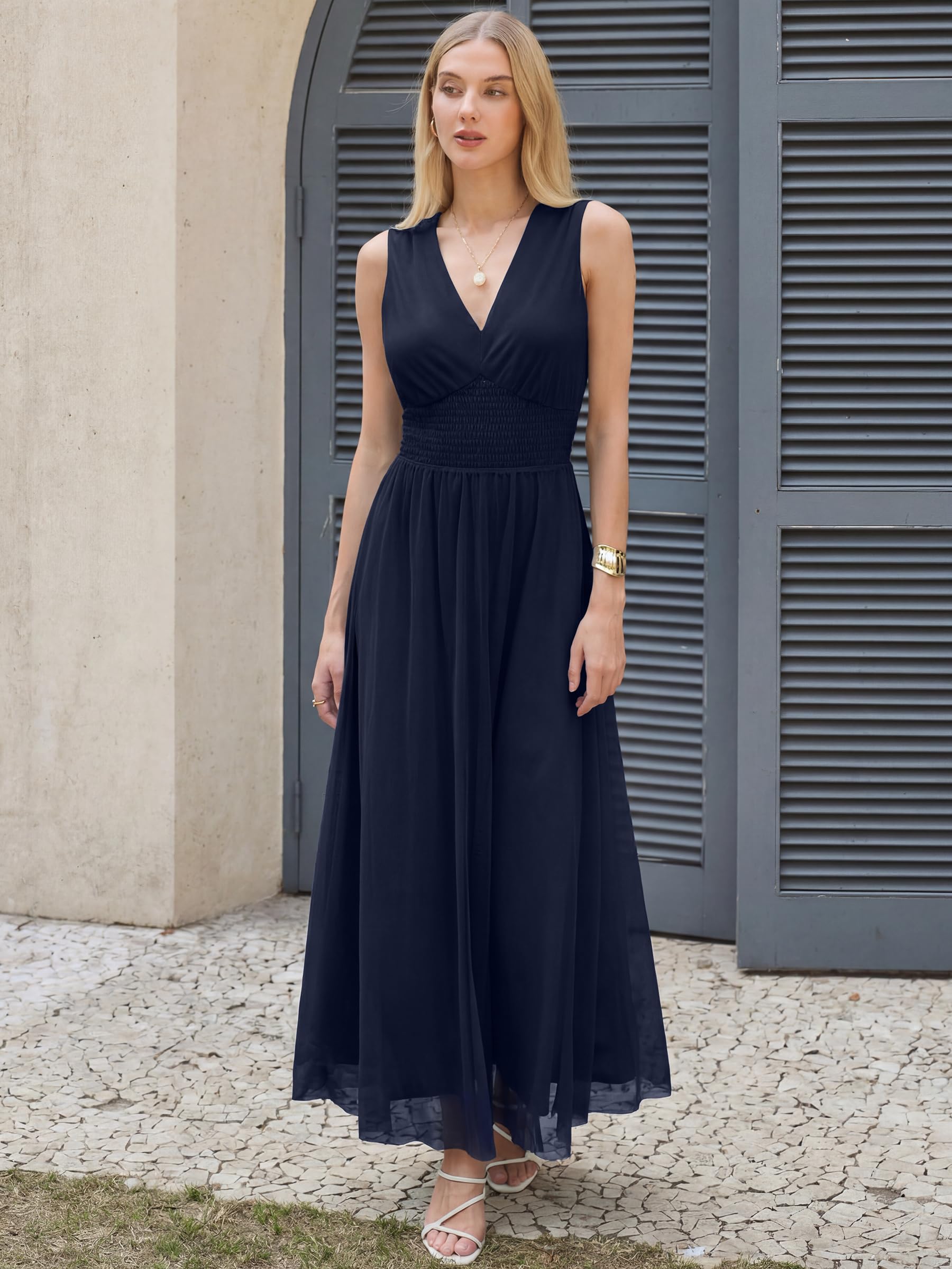 ANRABESS Womens Summer Floral Maxi Dress, A Line Tulle,Elegant for Wedding Guest & Beach Vacation,Flowy Casual Boho Outfits
