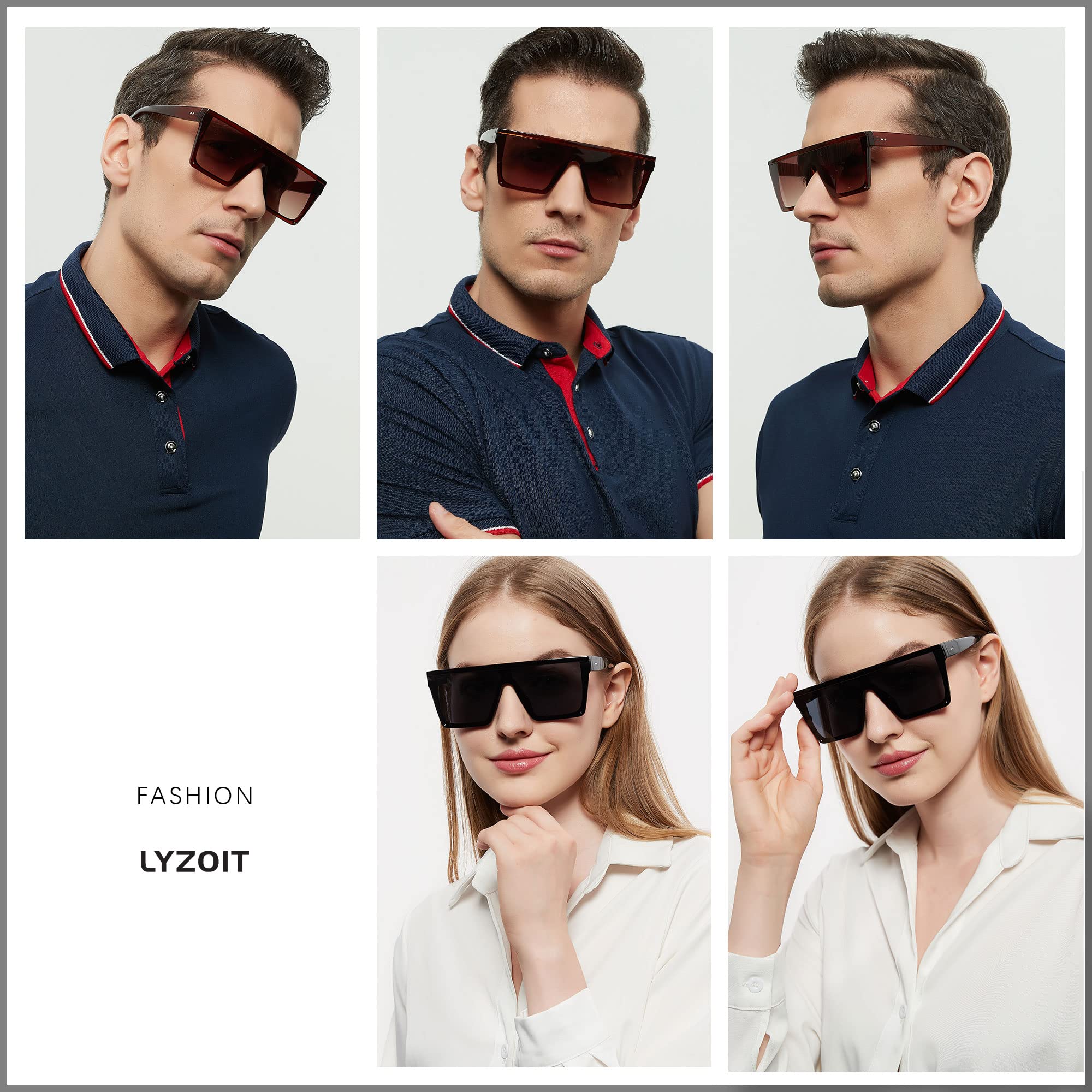 LYZOIT Square Oversized Sunglasses for Women Men Big Flat Top Fashion Shield Large UV Protection Rimless Shades