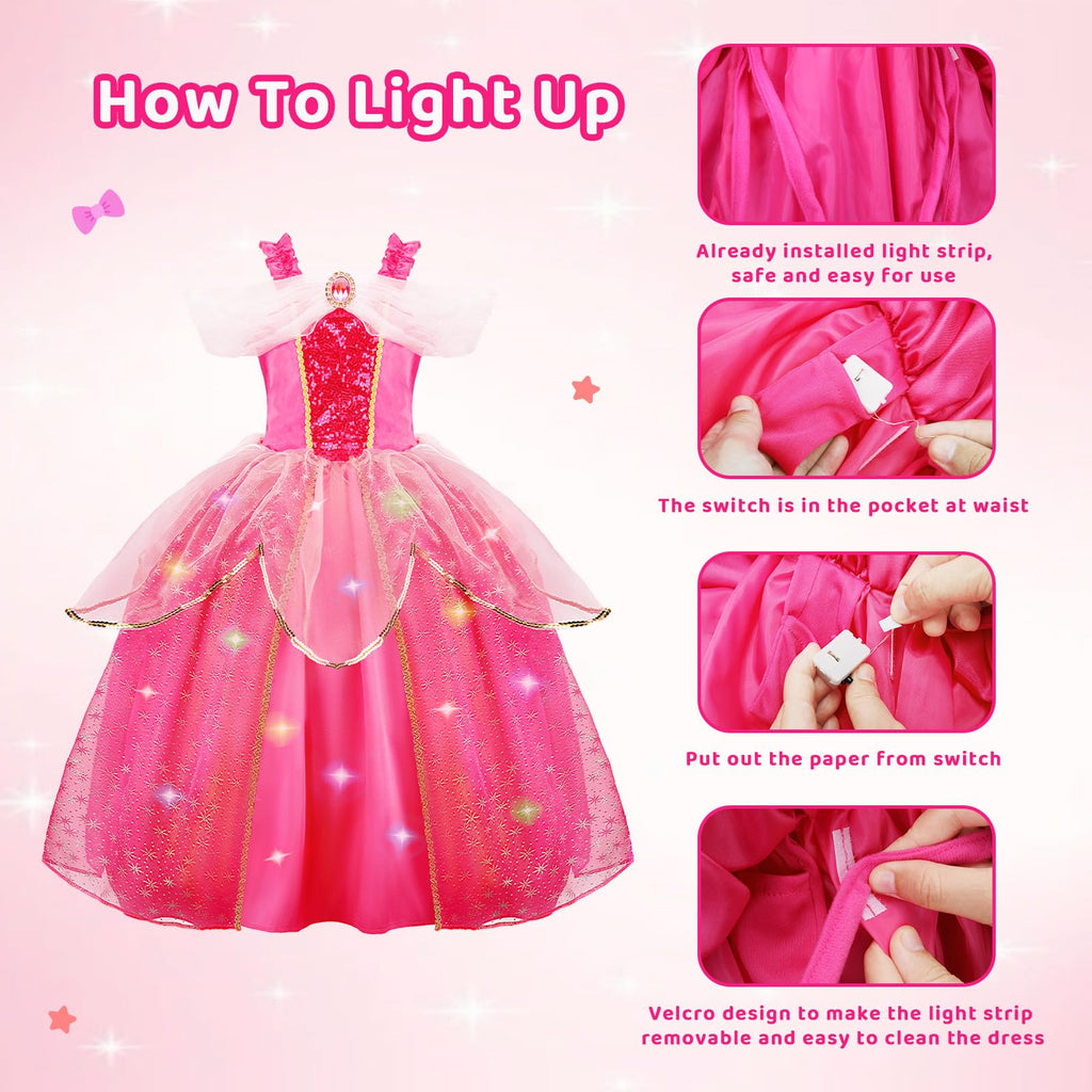 Meland Princess Dresses for Girls - Light Up Princess Dress Up for 3-10 Year Old, Costume for Girls Halloween Birthday