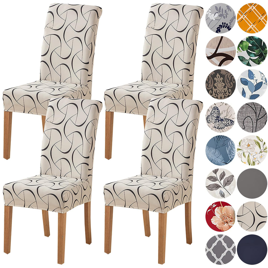 HZDHCLH 6 Pack Chair Covers for Dining Room,Soft Spandex Removable Washable Anti-dust Seat Slipcover, Protector for Hotel,Office,Ceremony,Banquet Wedding Party(Beige, Set of 6)