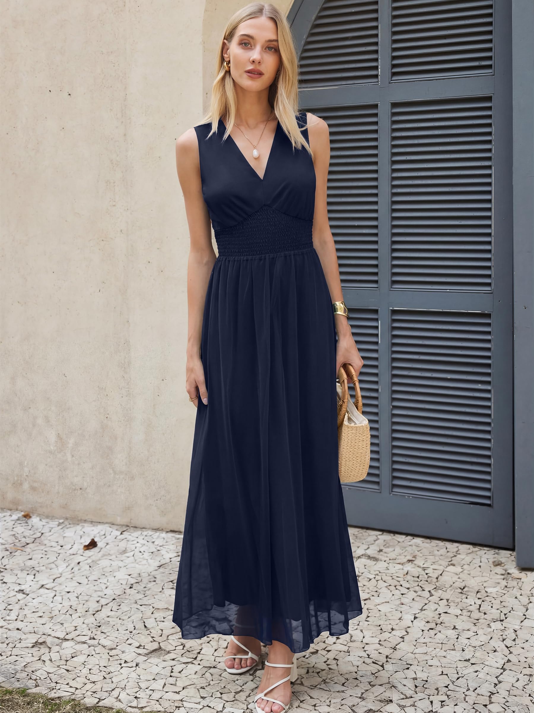 ANRABESS Womens Summer Floral Maxi Dress, A Line Tulle,Elegant for Wedding Guest & Beach Vacation,Flowy Casual Boho Outfits