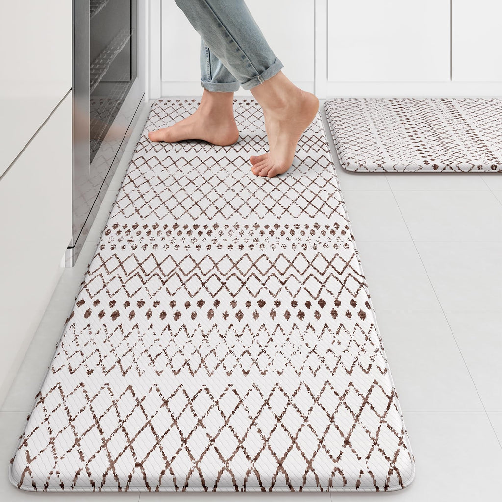 KIMODE Kitchen Mats 2PCS,Cushioned Anti Fatigue Kitchen Rugs and Mats,Non Skid Waterproof Kitchen Mats for Floor,Comfort Foam Standing Mat for Home Decor, Office,Sink,Laundry Room,Desk,Black and White