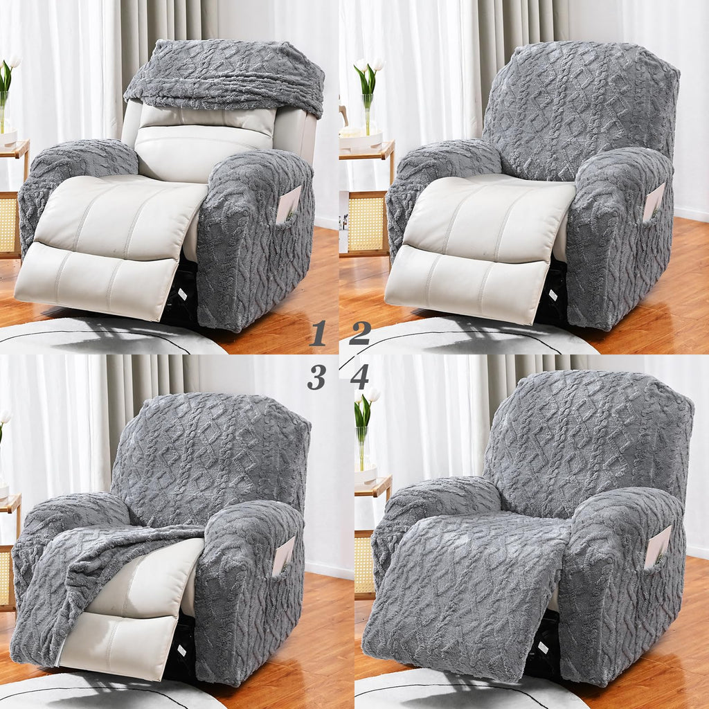 JOKIVTOU Recliner Chair Covers 4-Pieces Reclining Chair Slipcovers with Pocket& Elastic Bottom, Soft Feel Fitted Lazy Boy Sofa Couch Cover Washable, Stretch Recliner Furniture Protector