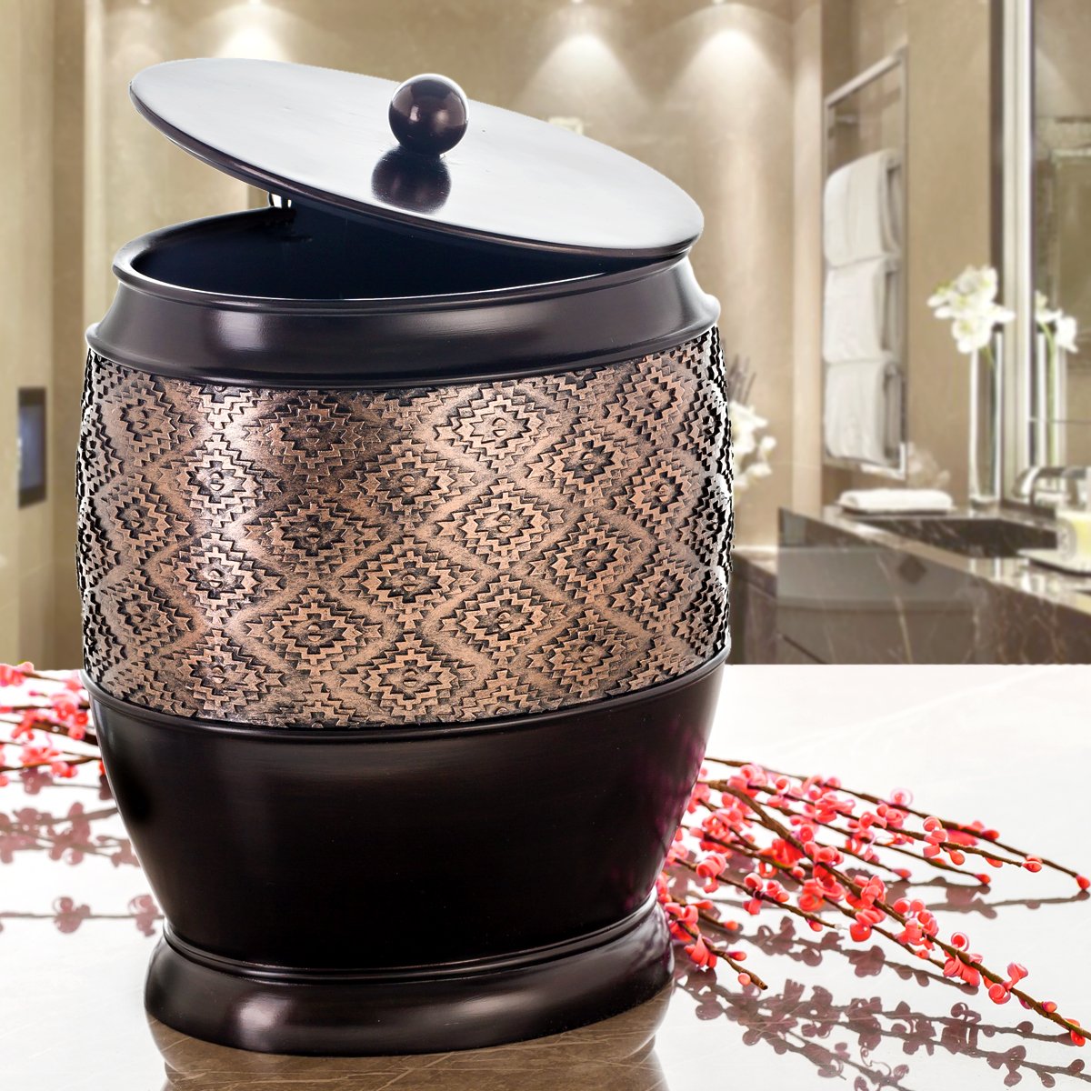 Creative Scents Dublin Brown Bathroom Accessories Set Complete - 4 Pc. Bathroom Sets Accessories, Luxury Bathroom Accessory Set - Soap Dispenser, Soap Dish, Tumbler & Toothbrush Holder Set