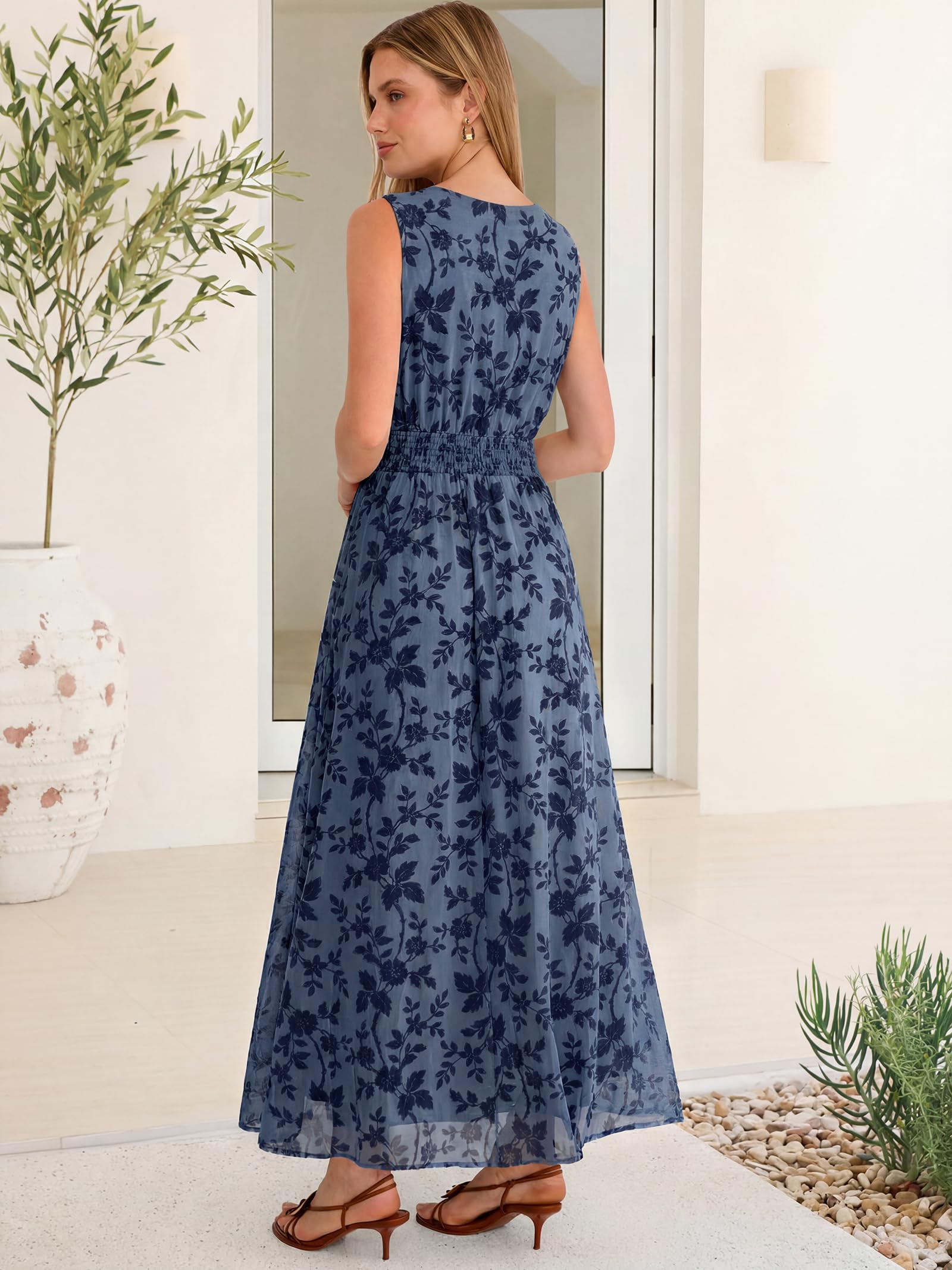 ANRABESS Womens Summer Floral Maxi Dress, A Line Tulle,Elegant for Wedding Guest & Beach Vacation,Flowy Casual Boho Outfits