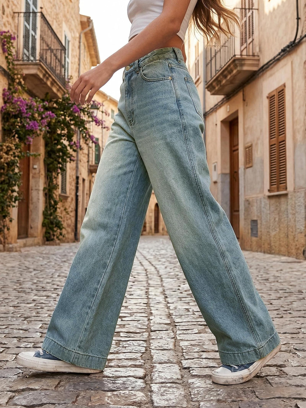 EMMIOL Women Baggy Jeans Mid-Low Waist Boyfriend Streetwear Vintage Jeans Wide Leg Denim Pants