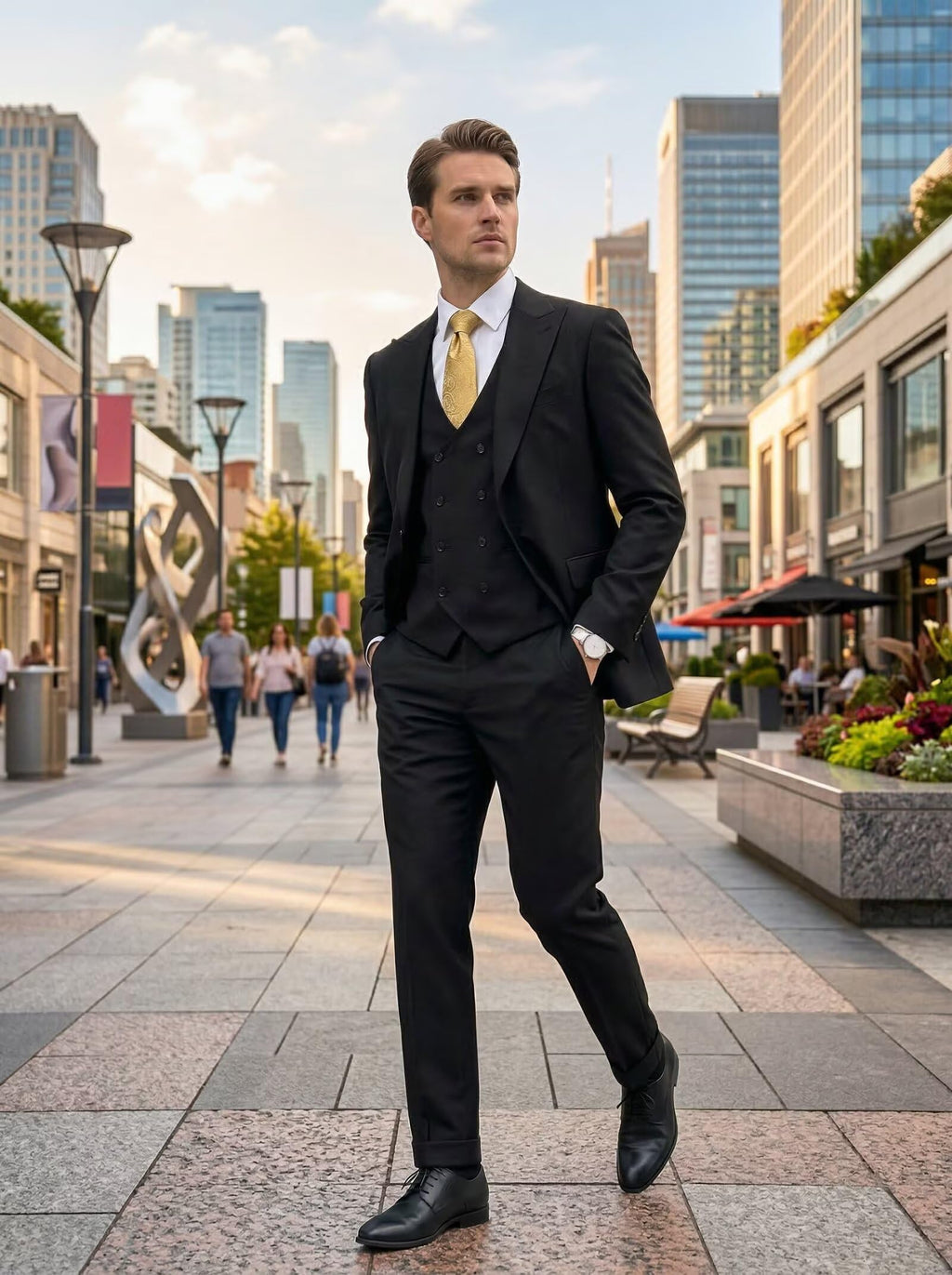 Mens Suit 3 Piece Double Breasted Suit Men Formal Business Tuxedos Blazer Vest Pants Set for Wedding Party Dinner