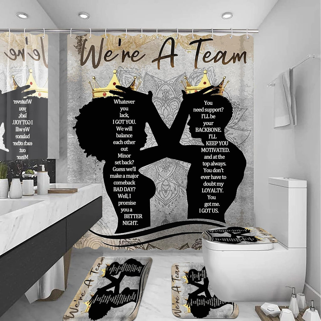 African American Shower Curtain Sets for Bathroom, Black Praying King Bathroom Sets with Waterproof Shower Curtain and Non-Slip Rugs Toilet Lid Cover Bath Mat, Cool Unique Man Bathroom Decor Sets