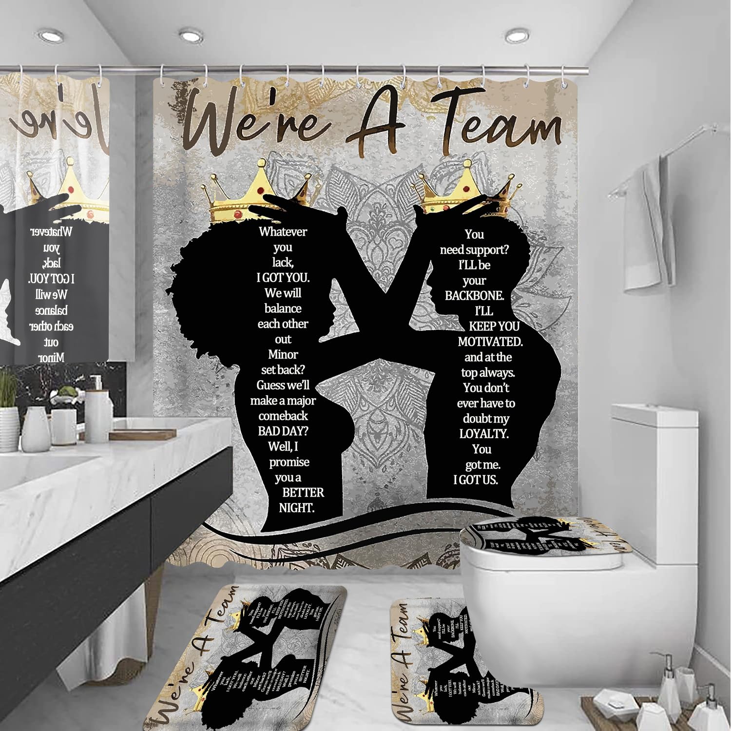 African American Shower Curtain Sets for Bathroom, Black Praying King Bathroom Sets with Waterproof Shower Curtain and Non-Slip Rugs Toilet Lid Cover Bath Mat, Cool Unique Man Bathroom Decor Sets