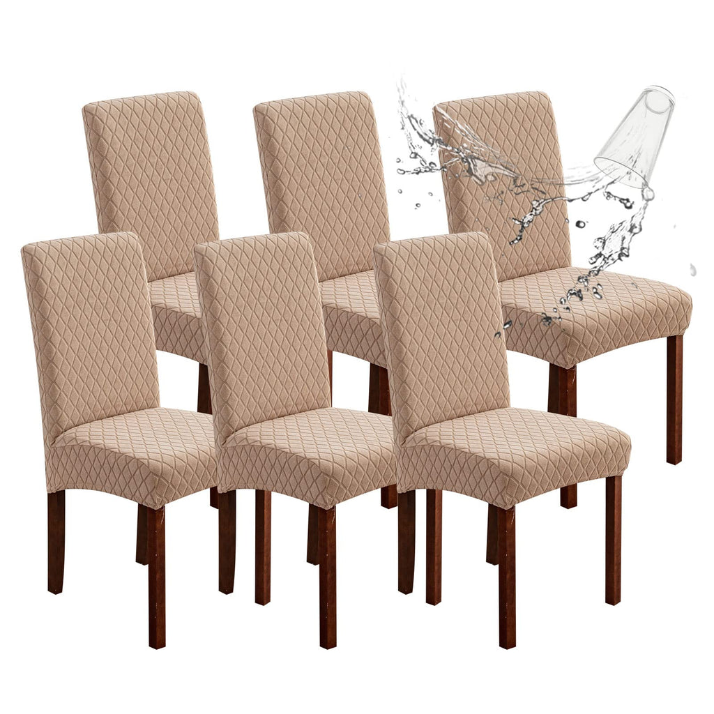 Genina Waterproof Chair Covers for Dining Room 6 Pack, Stretch Jacquard Dining Chair Cover Removable Washable Chair Protectors Cover for Kitchen, Home (Leaves-Warm Gray, 6 PCS)
